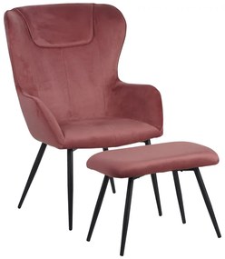 Intrahome Πολυθρόνα με υποπόδιο Rueda Intrahome βελούδο σε σάπιο μήλο απόχρωση με μαύρα μεταλλικά πόδια 71.5x66.5x99εκ | SKU: INTRAPA-107111154