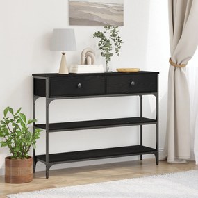 vidaXL Κονσόλα Μαύρο Δρυς 100x25x75 εκ Κατασκευασμένο ξύλο &amp; Χάλυβας