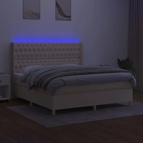 vidaXL Κρεβάτι Boxspring με Στρώμα & LED Κρεμ 160x200 εκ. Υφασμάτινο