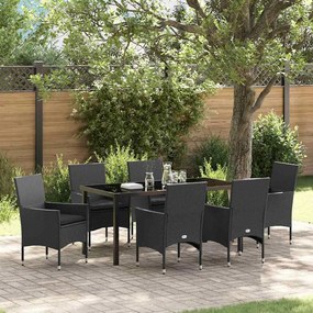 vidaXL Σέτ φαγητού για κήπο με μαξιλάρι 7 pcs Μαύρο Πολυ ράταν