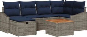 vidaXL Σετ Καναπέ Κήπου με μαξιλάρι 7 pcs Γκρι Πολυ ράταν