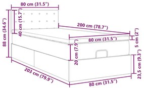 Οθωμανικό κρεβάτι με στρώμα Μαύρο 80x200cm Velvet - Μαύρο