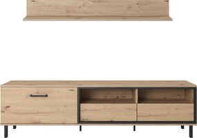 Lh-homefurniture Έπιπλο τηλεόρασης Nest  με ράφι. Χρώμα Φυσικό Artisan+Black pearl 165x49x40cm L_NEST_TV