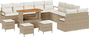 vidaXL Σετ Καναπέ Κήπου με μαξιλάρι 14 pcs Μπεζ και Κρέμα