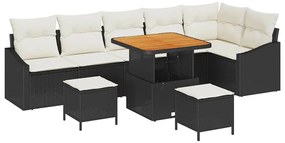 vidaXL Σετ Καναπέ Κήπου 9 τεμαχίων με μαύρα μαξιλάρια από πολυραττάν.
