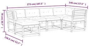 Καναπές Κήπου Σετ 6 Τεμαχίων από Μασίφ Ξύλο Πεύκου με Μαξιλάρια - Καφέ