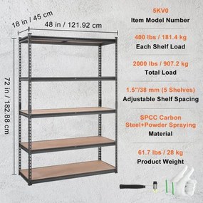 VEVOR Storage Shelving Unit Garage Storage Rack 5-Tier Adjustable 2000 lbs Load