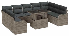 vidaXL Σετ Καναπέ Κήπου με μαξιλάρι 10 pcs Γκρι Πολυ ράταν