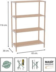 Ραφιέρα δαπέδου ξύλινη - πλαστική χρώμα φυσικό - μπεζ 65x30x116εκ.