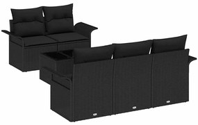 vidaXL Σετ Καναπέ Κήπου 6 pcs Μαύρο Πολυ ράταν