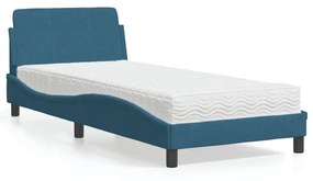 Κρεβάτι με Στρώμα Μπλε 90 x 200 εκ. Βελούδινος