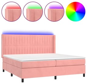 vidaXL Κρεβάτι Boxspring με Στρώμα & LED Ροζ 200x200 εκ. Βελούδινο