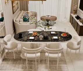 Stewehome Σετ Τραπεζαρίας με 6 Καρέκλες Μαύρο Μάρμαρο 80x160 cm