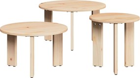 vidaXL Τραπεζάκι σαλονιού 3 pcs Φυσικό Μασίφ ξύλο πεύκου