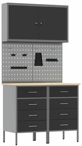 vidaXL Πάγκος εργασίας με συρτάρι 5 pcs Μαύρο 100 x 55 x 200 εκ Ατσάλι
