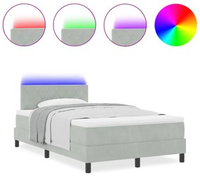 vidaXL Κρεβάτι με Βάση Στραγγαλισμού & Στρώμα & LED Ανοιχτό Γκρι 120x190 εκ Βελούδο