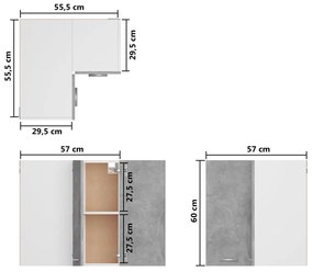 Ντουλάπι Γωνία Κρεμαστό Γκρι Σκυρ. 57x57x60 εκ. από Επεξ. Ξύλο - Γκρι