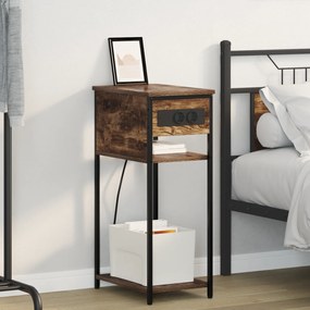 vidaXL Κομοδίνο Καπνιστή δρυς 28.1 x 40.9 x 75 εκ. Επεξεργασμένο ξύλο