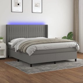 ΚΡΕΒΑΤΙ BOXSPRING ΜΕ ΣΤΡΩΜΑ &amp; LED ΣΚ.ΓΚΡΙ 180X200 ΕΚ ΥΦΑΣΜΑΤΙΝΟ 3138494