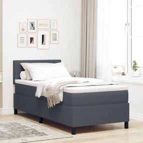 Κρεβάτι Box Spring με Στρώμα & LED Σκούρο Γκρι 90x200 εκ Ύφασμα Κορντούρα