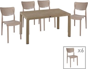 Τραπεζαρία Explore-Ignite pakoworld σετ 7τεμ PP cappuccino 150x90x73,5εκ.