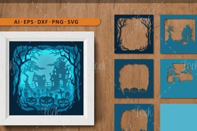 Σετ των 3 Intra απο ξύλο plywood 3mm-4mm πάχος 3d Layered of Halloween Castle Δίασταση 15x15 cm INTRAFABR-104665537