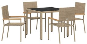 vidaXL Σέτ φαγητού για κήπο 5 pcs Μπεζ 90 x 90 x 75 cm συνθετικό ρατάν