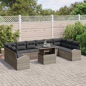 vidaXL Σετ Καναπέ Κήπου με μαξιλάρι 11 pcs Γκρι Πολυ ράταν