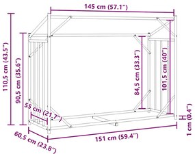 Ράφι για καυσόξυλα με κάλυμμα βροχής 151x60,5x110,5 εκ. - Μαύρο