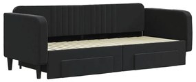 vidaXL Καναπές Κρεβάτι Συρόμενος Μαύρο 90x200 εκ. Βελούδο &amp; Συρτάρια