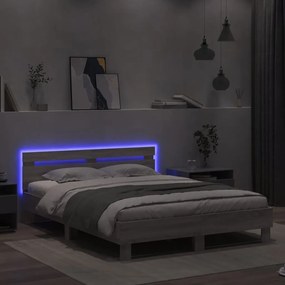 vidaXL Πλαίσιο Κρεβατιού με Κεφαλάρι/LED Γκρι Sonoma 140x200 εκ.