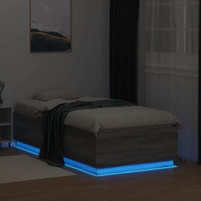 vidaXL Πλαίσιο Κρεβατιού με LED Γκρι Sonoma 90 x 190 εκ. Επεξεργ. Ξύλο