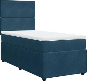 vidaXL Κρεβάτι Boxspring με Στρώμα Μπλε 90x200 εκ. Βελούδινο
