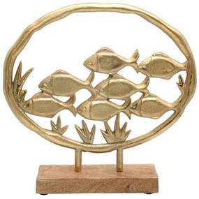 Διακοσμητικό Επιτραπέζιο Fish On Ring 946-124-030 25x5x24cm Gold Ξύλο,Αλουμίνιο
