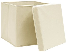 vidaXL Κουτιά Αποθήκευσης με Καπάκια 10 τεμ. Κρεμ 28 x 28 x 28 εκ.
