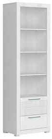 Βιβλιοθήκη Boston G124, Ανοιχτό, Με συρτάρια, Πλαστικοποιημένη μοριοσανίδα, Αριθμός συρταριών: 2, 202x63x42cm, 51 kg, Γυαλιστερό λευκό | Epipla1.gr