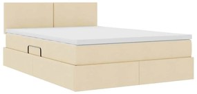 vidaXL LED Κρεβάτι αποθήκευσης με στρώμα Κρέμ 140 x 200 cm Ύφασμα