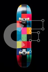 Intra Συλλεκτικό Ξύλινο Παζλ Plywood  4mm - Πολύχρωμο Skateboard σε μαύρο φόντο Σε Ξύλινο Κουτί - Διαστάσεις: 10x10 cm – 25 κομμάτια