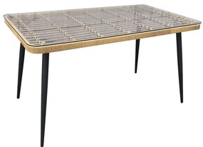 Τραπέζι Κήπου QUITO Φυσικό/Μαύρο Μέταλλο/Rattan/Γυαλί 160x90x78cm | Συσκευασία 1 τμχ