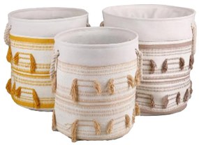 Σετ Καλαθιών DKD Home Decor Μπεζ Μουστάρδα Κρόσσια Boho 43 x 43 x 45 cm 3 Τεμάχια