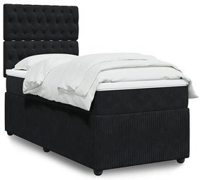 vidaXL Κρεβάτι Boxspring με Στρώμα Μαύρο 90x200 εκ. Βελούδινο