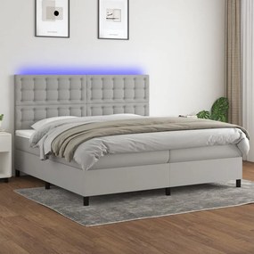 Κρεβάτι Boxspring με Στρώμα &amp; LED Αν.Γκρι 200x200εκ. Υφασμάτινο - Γκρι