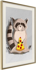 Αφίσα - Racoon Eating Pizza - 40x60 - Χρυσό - Με πασπαρτού