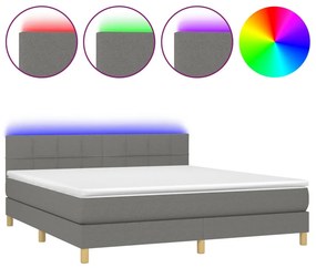 vidaXL Κρεβάτι Boxspring με Στρώμα &amp; LED Σκ.Γκρι 180x200 εκ Υφασμάτινο