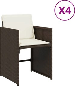 vidaXL Καρέκλες Κήπου 4 τεμ. Καφέ Συνθ. Ρατάν Μαξιλάρια
