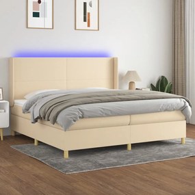 ΚΡΕΒΑΤΙ BOXSPRING ΜΕ ΣΤΡΩΜΑ &amp; LED ΚΡΕΜ 200X200 ΕΚ. ΥΦΑΣΜΑΤΙΝΟ 3138746