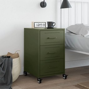 vidaXL Κομοδίνο Πράσινο Λαδί 36x39x59 εκ. από Χάλυβα
