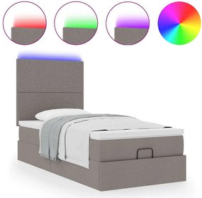vidaXL Οθωμανικό κρεβάτι με στρώμα &amp; LEDs Taupe 90x200 cm ύφασμα
