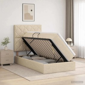 vidaXL LED Κρεβάτι αποθήκευσης με στρώμα Κρεμ 100 x 200 cm Ύφασμα