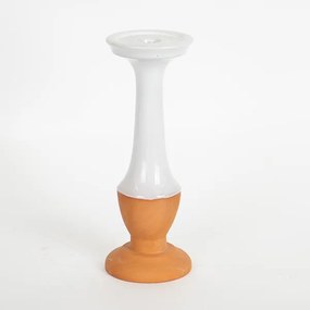 Κηροπήγιο Κεραμικό Terracotta-Λευκό 9,8x9,8x26,7εκ. ESTHETI 752-25011